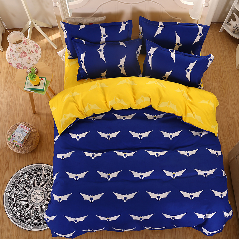 Summer New Bedding Set Reactive Printing Dark Blue and Yellow Double Spell White Bat Quilt Cover pillowcase King Queen Full Twin