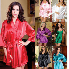 4pcs Set Sexy Women Satin Lace Lingerie Sleepwear Night Robe/Nightdress/G-String