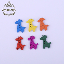 Fashion Multicolor Cute Giraffe Wood Beads 100pcs/Lot Wholesale European Natural Wooden Flat Bead For Kids DIY Jewelry Making