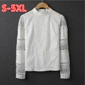S 5XL 2016 Summer Women s Chiffon Blouses Plus Size Crochet White Lace Shirts Long Sleeve