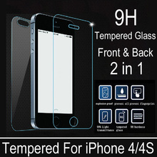 2 шт./лот передняя панель + крышка премиум закаленное стекло для iPhone 4S 4 взрыв — взрывозащищенные скреста защитная пленка для