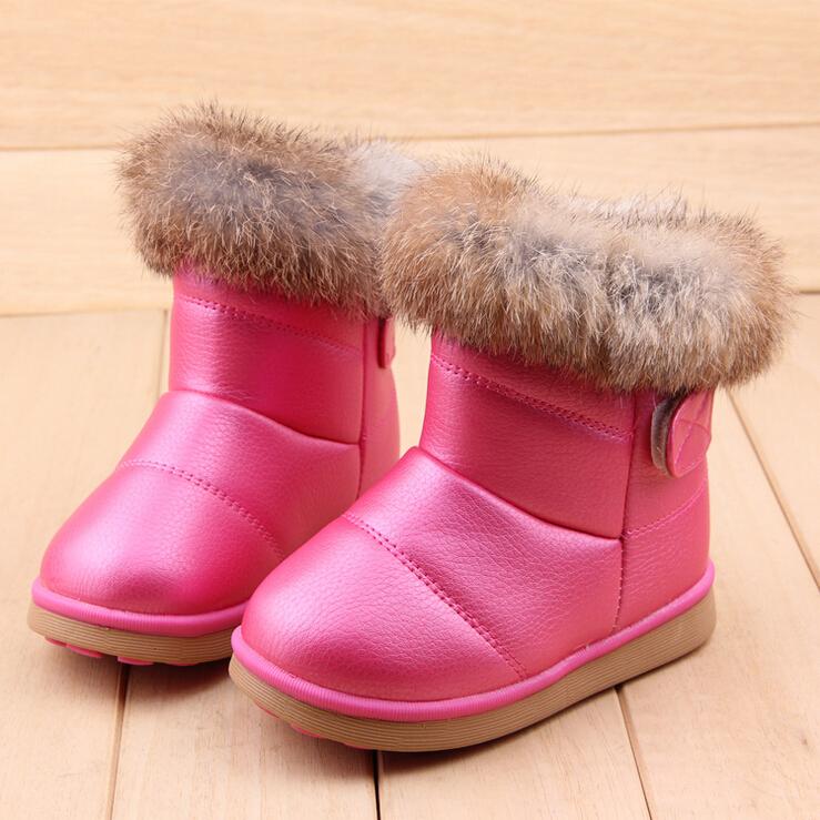 2015 TOP Designers EU21 30 Of Rabbit Hair Children Snow Boots Warm Winter Plush Kids Boots