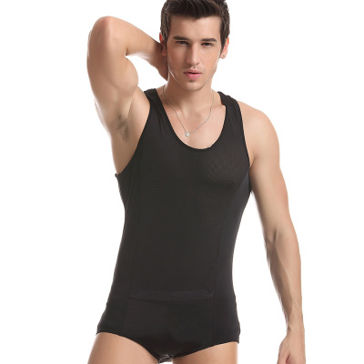 2016 new Brand Men s Sexy Underwear Male Mesh Vest Bodysuits Jumpsuit black white