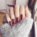New 24PCS false nails acrylic resin gold rimmed glitter French wine color full nails nail tips