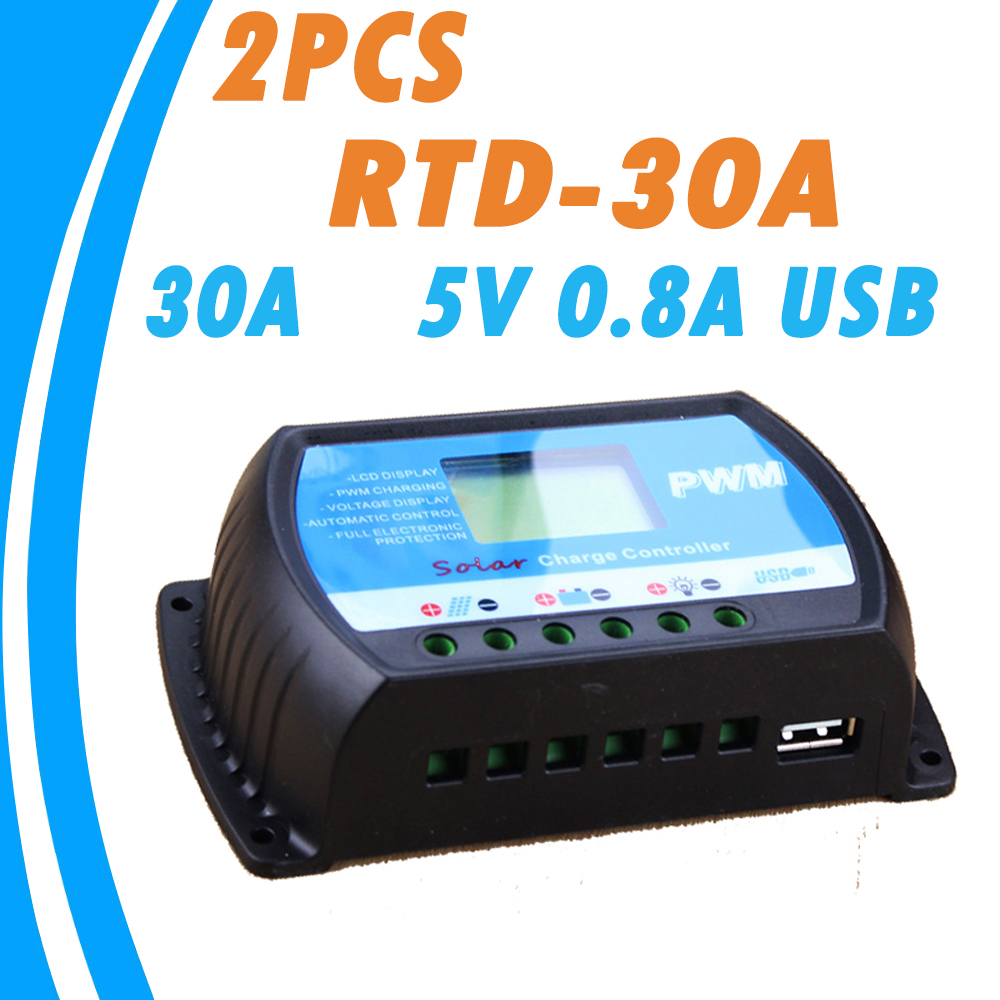 2PCS RTD-30A Solar Charger Controller 30A 12V 24V Auto PWM LCD Regulator for Max Input 50V Solar Panel System Use Brand New 2PCS RTD-30A Solar Charger Controller 30A 12V 24V Auto PWM LCD Regulator for Max Input 50V Solar Panel System Use Brand New