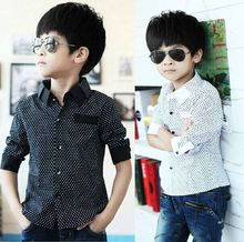 2016 Fashion Kids Boys Formal Shirt Plain Long Sleeved Polka Dot Lapel Party Shirt New
