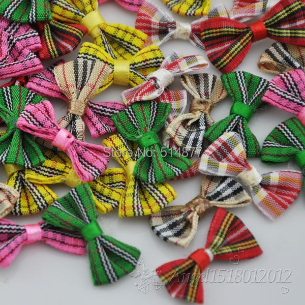 300pcs font b tartan b font plaid Gingham Ribbon Bows Flower Appliques Lots Upick B234
