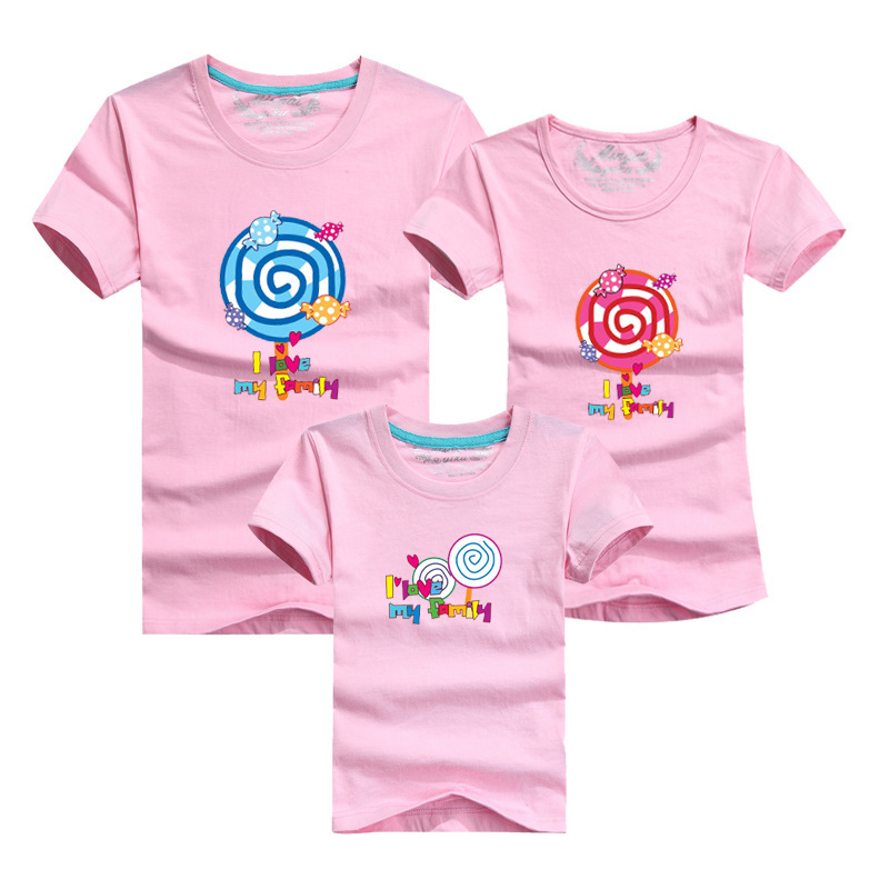11 Colors 100 Cotton Family Matching Clothing Father Mother Daughter Son Summer Tops Tees Candy Pattern