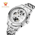 OUYAWEI Luxury Luminous Automatic Mechanical Skeleton Dial Stainless Steel Band Wrist Watch Men Women Best Gift