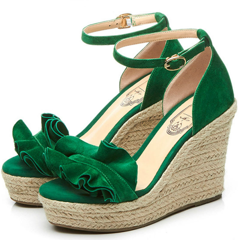 green wedge booties