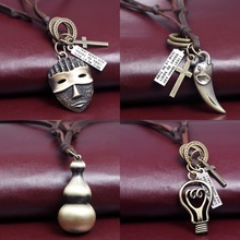 Personality Vintage Necklaces mask/fangs/bulb/gourd Shape Adjustable Genuine Leather Necklace Pendant Necklace Unique Jewelry