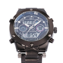2016 Men Climbing Sport Watch Full Steel Band WaterProof Dual Time Watches Male Chronograph Alarm Analog Digital Wrist Watch