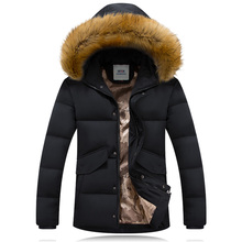 2015 New Arrival Men’s Winter Jacket Solid Color Fur Hoodied Warm Coat Cotton Padded Down Jacket Coat For Men Casual Style Basic