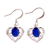 lingmei Fsshion Dazzling Jewelry Sapphire Quartz 925 Dangle Hook Silver Earrings Women Wedding Engagement Free Ship Wholesale