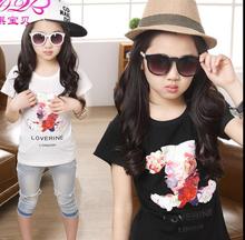 New Summer Children Clothing Baby Girl Boy Printing Letters Cotton Round Neck Kids Tops Short Sleeve T-Shirt / white black @9872