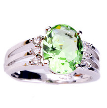 2015 New Fashion Jewelry Green Amethyst 925 Silver Ring Size 6 7 8 9 10 Oval