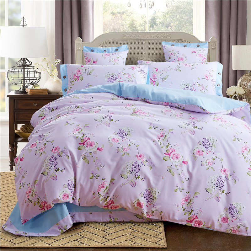 Pale Turquoise Home Textiles Cheap Floral Bedding Set Plain Twill Comforter Set Queen Size High ...
