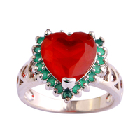 New Heart Cut Love Style Fancy Red Ruby & Emerald 925 Silver Ring Size 6 7 8 9 10 11 Free Shipping Wholesale Lady Party Gift