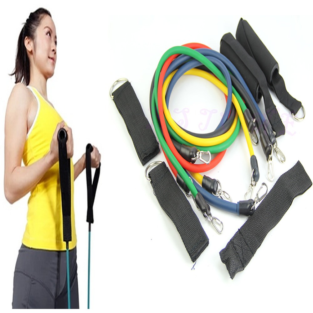 Z101 Free Shipping 11pcs Latex Resistance Bands Tubes GYM Exercise Set for Yoga ABS Workout Fitnes