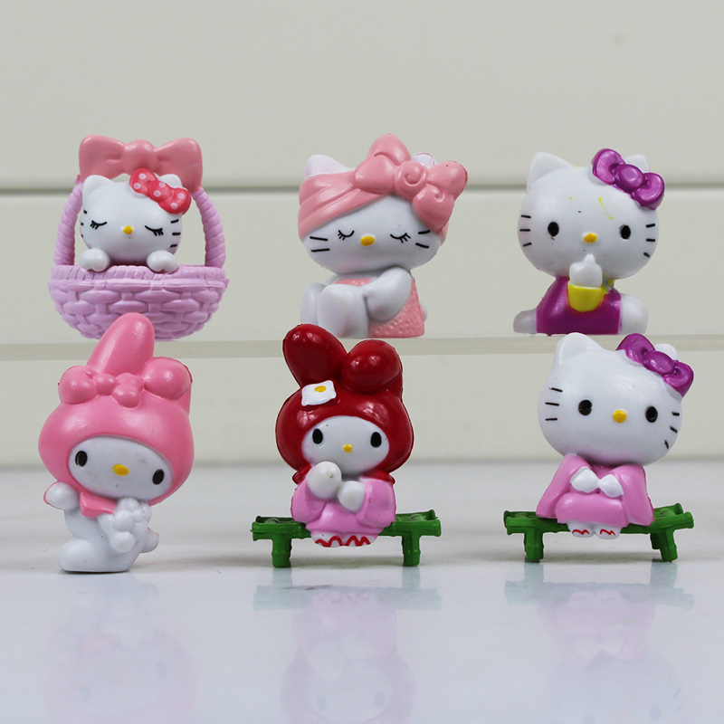 Hello Kitty Action Figures Toys Lovely Anima Kitty Doll Plastic PVC Toy Gifts For Kids 6pcs/lot