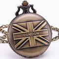 l Love London England Flag British Antique Vintage Retro Bronze Pocket Watch Pendant Chain Clock Sweater