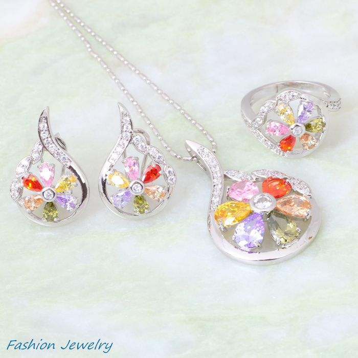 Fashion Jewelry Sets Colorful Cubic zirconia Set jewelry Pendants/Ring ...
