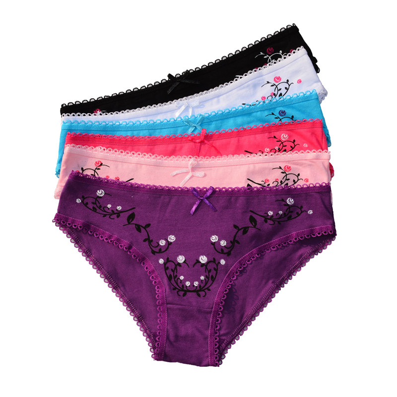 FUNCILAC Women Underwear Cotton Floral Print Everyday Style Briefs Ladies Panties Knickers Lingerie Intimates (5pcs/lot) 1 (7)