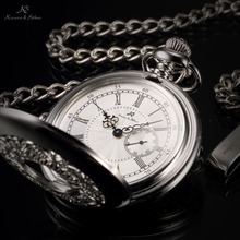 KS Retro Skeleton Silver Stainless Steel Case Steampunk Male Relogio Necklace Men Quartz Pocket Watch KSP051