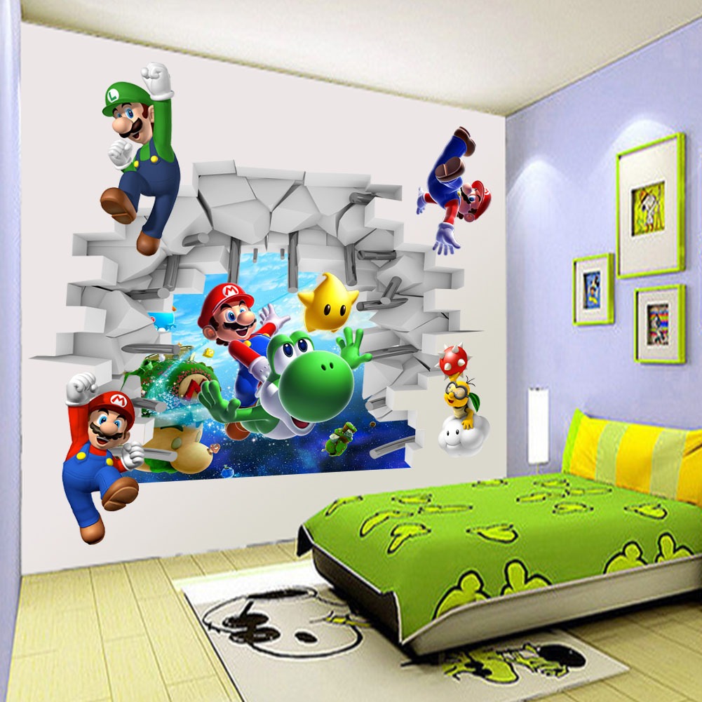 Mario Luigi & Yoshi 3D Window View Decal WALL STICKER Decor Art Mural Super Bros