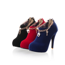 New Fashion Women Pumps Sexy Round Toe Thin High Heels Shoes Woman Autumn Winter Zipper Flock