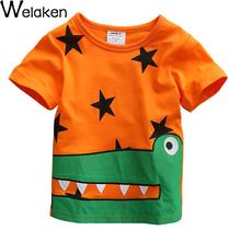 Summer Boy Top Tees Short Sleeve Cotton Cartoon Animal Crocodile & Star Print European And American Style Kids T-Shirt