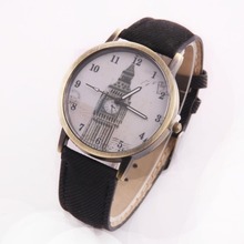 2015 mujeres moda Retro correa de cuero del vestido para mujer reloj de cuarzo Vintage relojes de pulsera ocasional Horloge femenino Big Ben reloj Saat