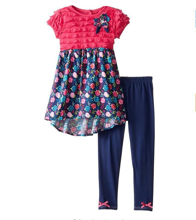 Original Brand 5sets/lot nannette girls brand dress and leggings set,2-6T Baby Girl's Clothes Set,DRESS and pants sets