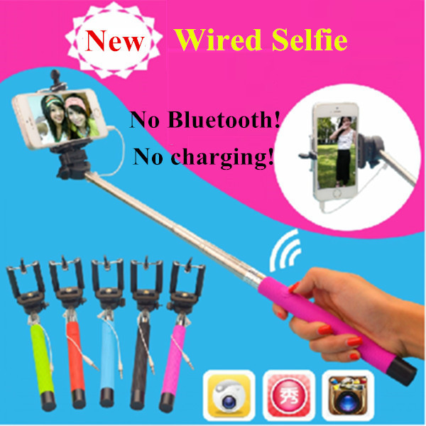 Wired Selfie Stick Monopod Extendable Camera Portr...