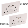 Double Gang Plug Wall Socket USB Electric Switched White Square Edge DIY 16A UK tomada usb