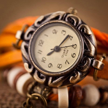 Woman Girl Vintage Leather Bracelet Starfish Decoration Quartz Wrist Watch 2EGP