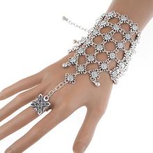 Vintage Bracelet Bangle Antique Silver Hollow Out Carved Multi-layer Finger Chian Hand Jewelry Beach