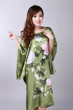 High Quality Green Female Faux Silk Bathrobe Summer Lounge Kimono Gown Fashion Novelty Nightdress Dropshipping One Size