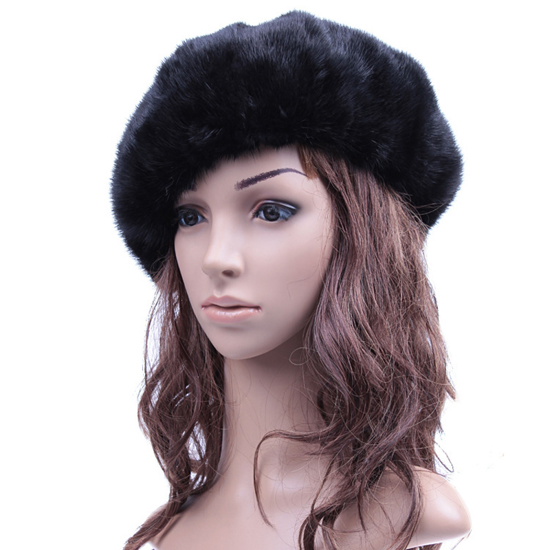 2015 High Quality Beret Hat Real Mink Hair Fur Hat Women's Fashion Vintage Winter Cap boina
