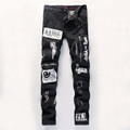 New Arrival Men s Denim Biker Jeans Personality Letter Pattern Design Trousers Zipper Rivet Male Slim