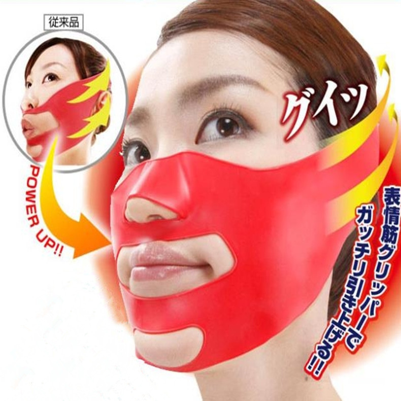 Hot Red Anti Wrinkle 3D Half Face Slimming Cheek Mask Lift V Face Line Slim Up Belt Strap Massage