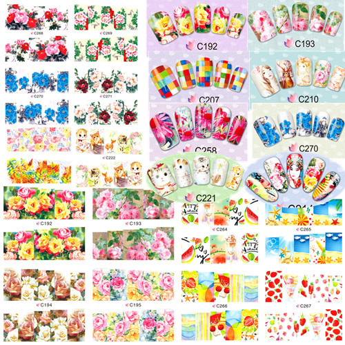 100 sheets Colorful Floral Nail Art Water Transfer Stickers Nails Decal Tips Beauty Decoration Full Wraps