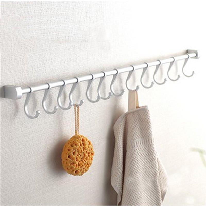 NEW 8/10/12 Hooks Cupboard Rail Rack Wall Mounted Hanging Hook Holder Bathroom Kitchen Hooks Utensil Tools