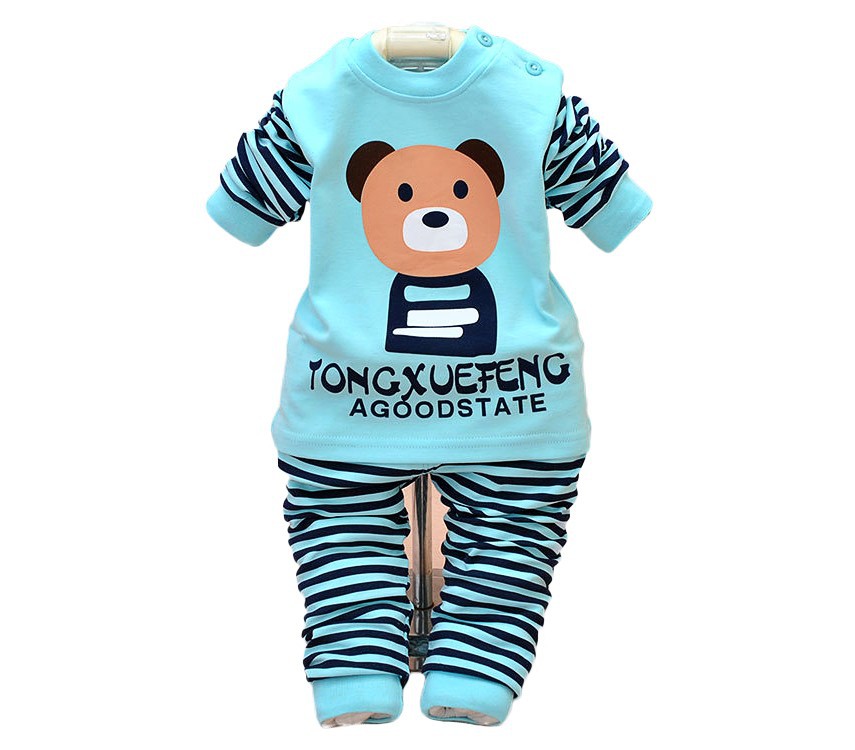 2PCS baby boys girls cotton clothes tops+pants sets outfits set baby clothes spring autumn Clothing for babies suits Bear stripe 2