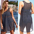 2016 Newest Sexy Women Sheer Chiffon Bikini Cover Up Polka Dot Beach Tops Blouses Dress
