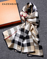 175 55cm 100 Real Plaid Silk Scarf Luxury Brand Echarpe Foulard 2016 Women s Bandanas Female