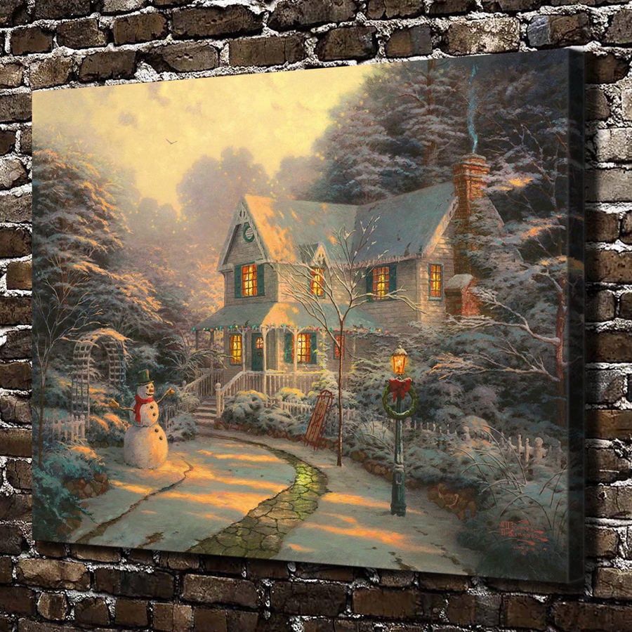 H1357 Thomas Kinkade The Night before Christmas, HD Canvas Print Home decoration Living Room Bedroom Wall pictures Art painting