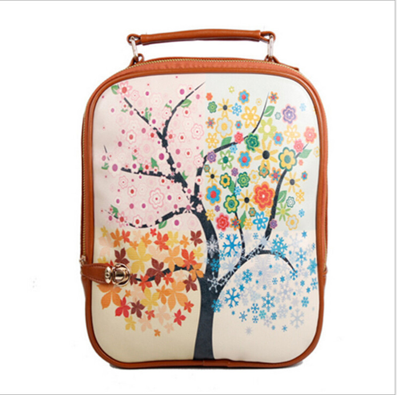 Women Messenger Bags 2015 New Fashion Korea Mochila Printing Stereotypes Painted Shoulders Backbag PU Cute Cartoon