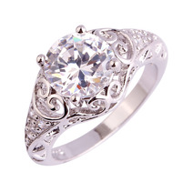 New FashionDelicate Gift Women Rings Round Cut Jewelry White Topaz 925 Silver Ring Size 6 7 8 9 10 11Free Shipping Wholesale