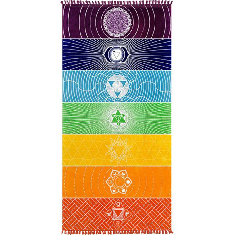 Description Picture 3 of itemPolyester Bohemia Wall Hanging India Mandala Blanket 7Chakra Colored Tapestry Rainbow Stripes Travel Summer Beach Yoga Mat